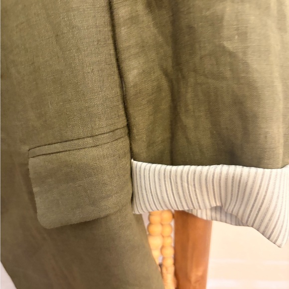 Zara Olive Green Linen-Blend Women's Blazer - Picture 3 of 4